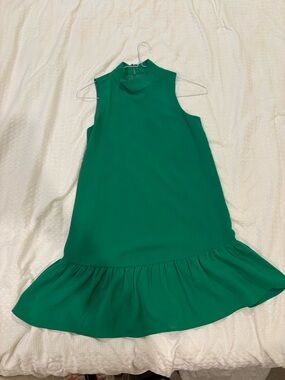 TCEC Emerald Green Sleeveless Mock Neck Ruffle-Hem Dress
